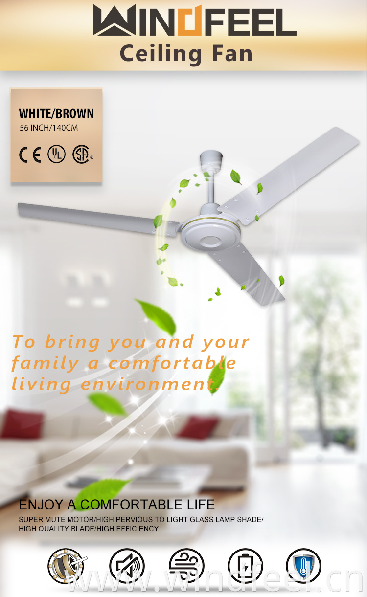 Wholesale 56inch 3 Decorative Metal Blades Ceiling Fan for Africa and Tanzania Market with CB CE GCC SASO Approval